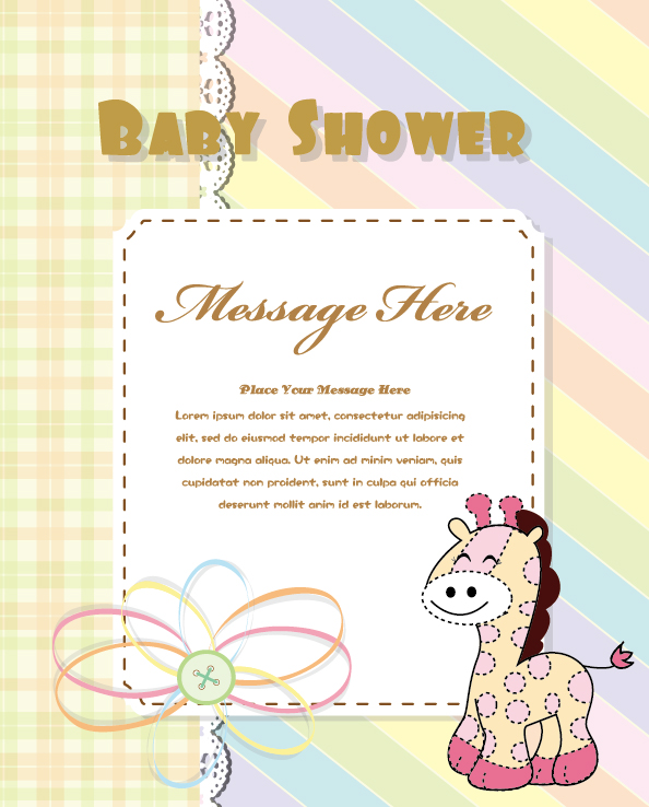Cute Baby shower cards vector material set 01 shower material cute cards card baby   