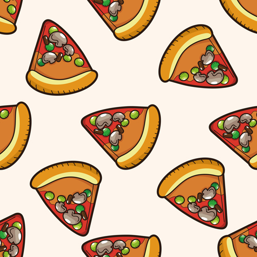 Cartoon pizza pattern seamless vectors 05   