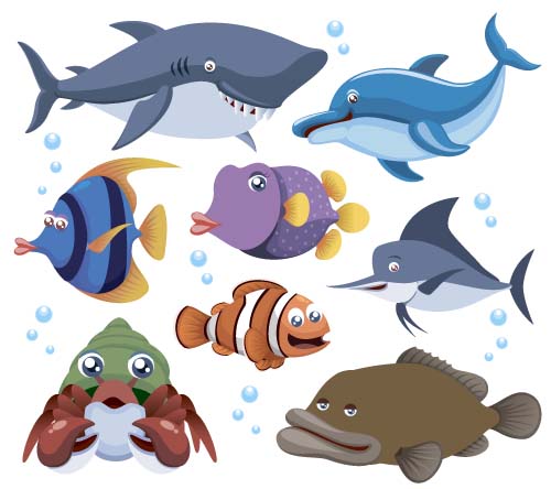 Funny marine animal cartoon vectors set 05 marine funny cartoon Animal   