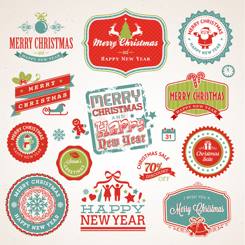 Vintage badges with labels chreistmas vector set labels chreistmas badges   