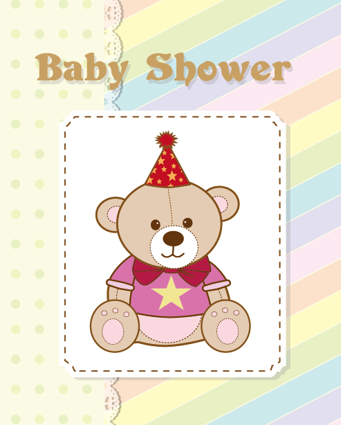 Cute Baby shower cards vector material set 02 shower material cute cards card baby   