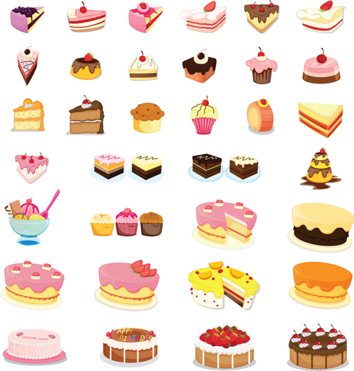 Various sweet cakes set vector 13 Various sweet cakes   