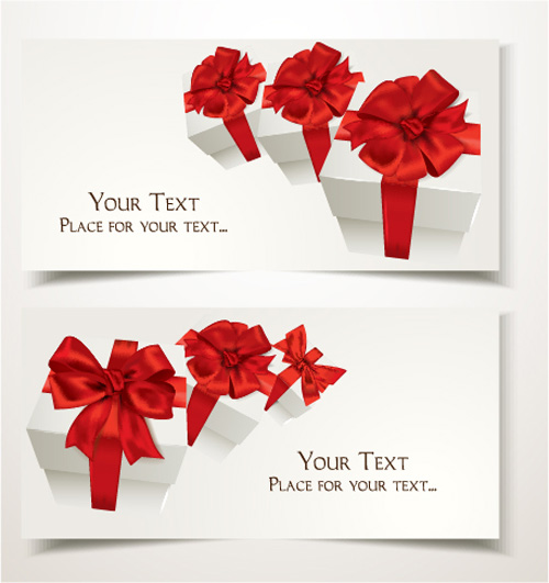 Holiday gift cards with ribbon bow vector 03 ribbon holiday gift cards bow   