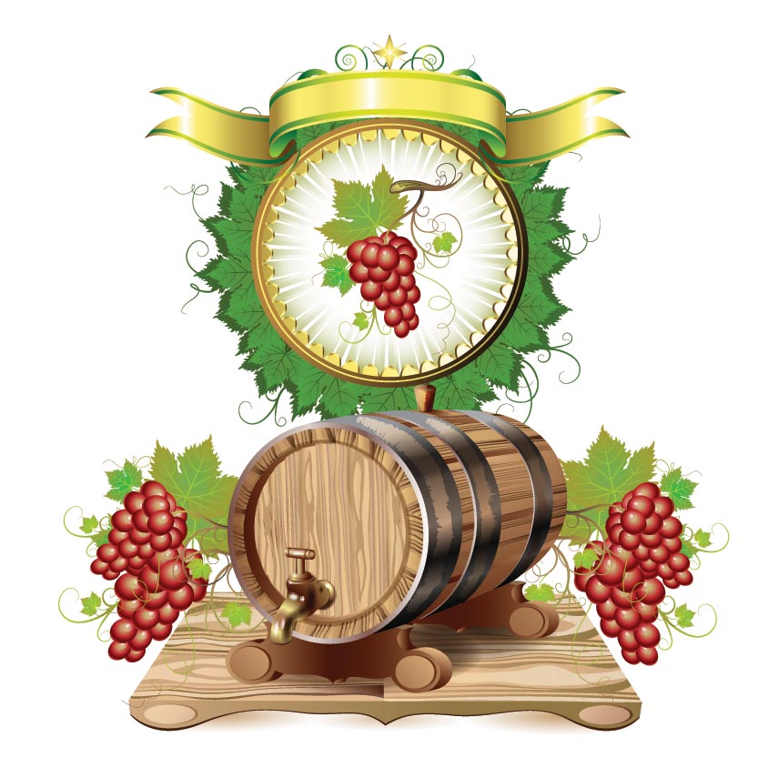 Wine barrels and grapes vector material 03 wine grapes barrels   