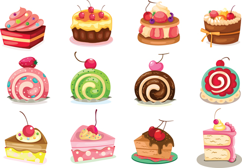 Various sweet cakes set vector 09 Various sweet cakes   