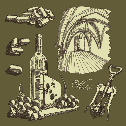 Retro hand drawn wine elements vector collection 01 wine Retro font hand drawn   