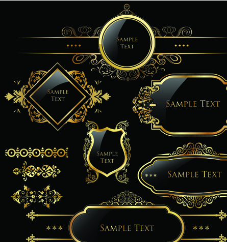 Set of Royal gold banner and luxury label vector 03 royal luxury label gold   