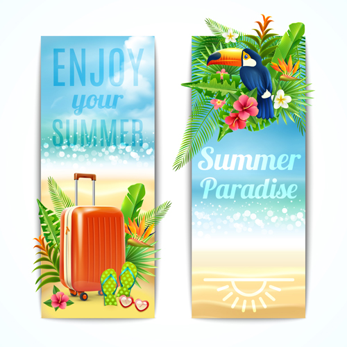 Beach holiday summer banners vector summer holiday beach banners   