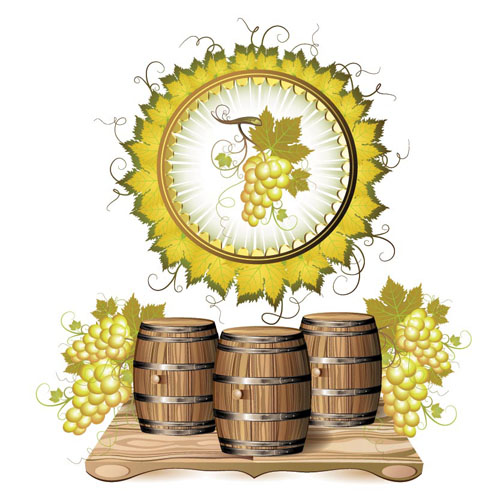 Wine barrels and grapes vector material 02 wine grapes barrels   