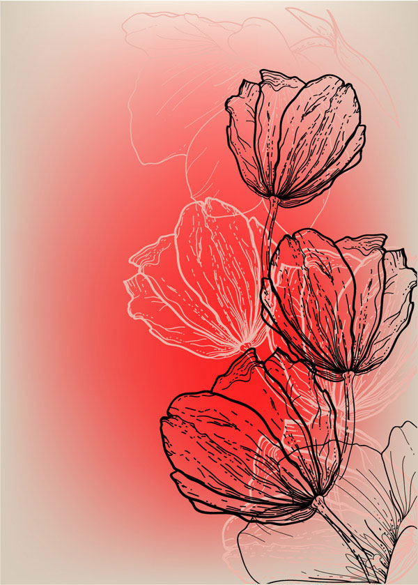 Vivid Hand drawn Tulip background vector 03 vivid tulip hand drawn   