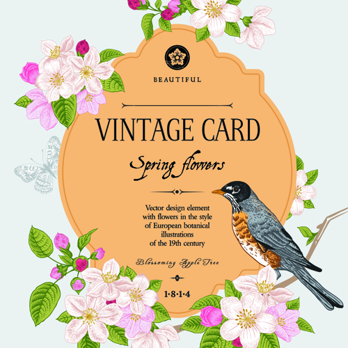 Vintage flower and bird card vector graphics 01 vintage vector graphics flower card vector card bird   