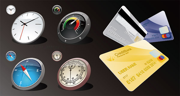 Clock compass credit vector graphic speed meter credit card compass clock cash card bank card   