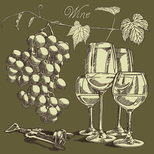 Retro hand drawn wine elements vector collection 02 wine Retro font hand drawn   