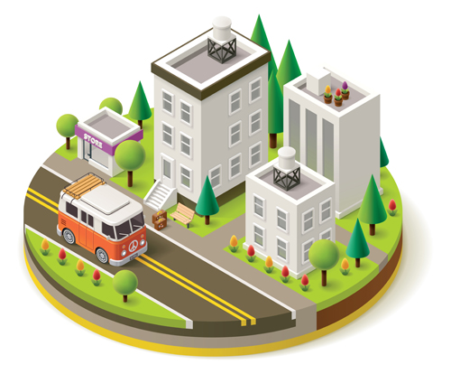 Buildings model isometric vector material 02 model isometric buildings   