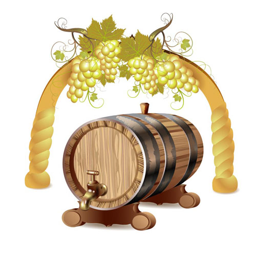 Wine barrels and grapes vector material 01 wine grapes barrels   