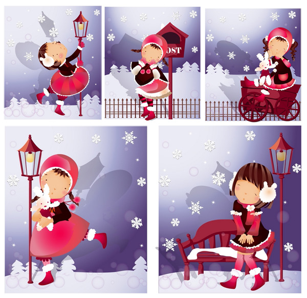 Elements of girl snowflake style Vector style snowflake girl   