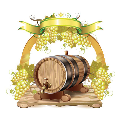 Wine barrels and grapes vector material 04 wine grapes barrels   