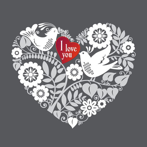 Romantic birds with floral hearts vector 01 romantic heart birds bird   