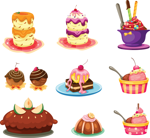 Various sweet cakes set vector 11 Various sweet cakes   