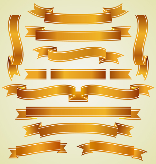 Gold ribbon banners luxury vector 03 ribbon luxury gold banners   