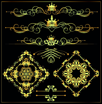Gold calligraphic decor vector 04 gold crown calligraphic   