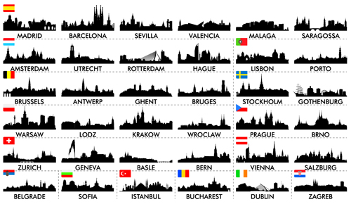 Big cities silhouette set vector 04 silhouette cities big   