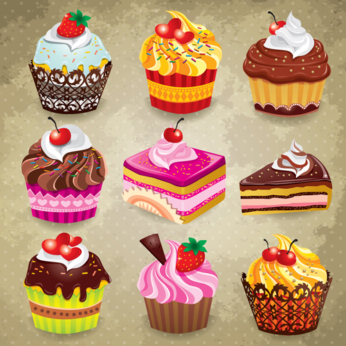 Various sweet cakes set vector 02 Various sweet cakes   