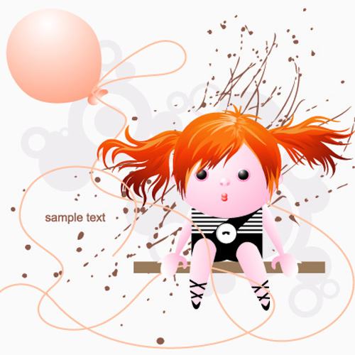 Cute girl with balloon and grunge background vector girl cute balloon background vector background   