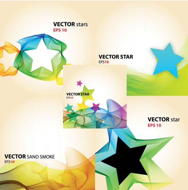 Colorful background flow vector material wave line stars smoke line flow Five pointed star fantasy dynamic lines color background   