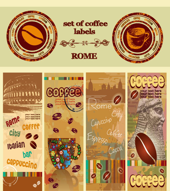 Retro Coffee template and Coffee labels vector 02 template Retro font labels label coffee   