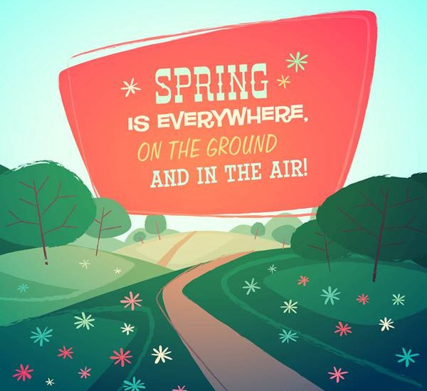 Cartoon spring natural scenery vector background 01 Vector Background spring scenery natural background   