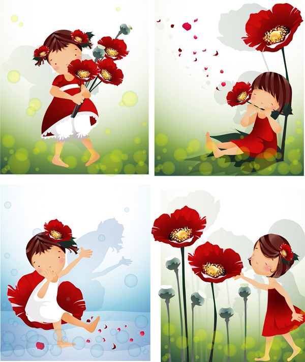 Elements of girl with red flower master Vector red master girl flower   