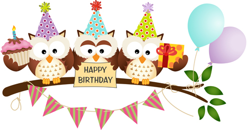 Cute owl with birthday cards vector material owl happy birthday cute cards   