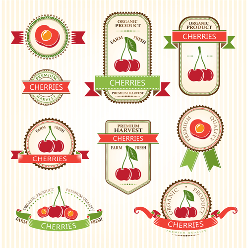 Delicate fruits labels vector material set 14 labels fruits delicate   