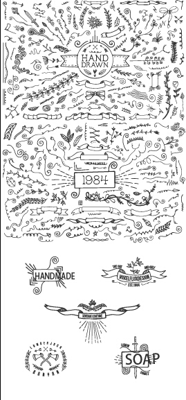 Hand drawn ornaments with labels vector ornaments ornament labels hand drawn   