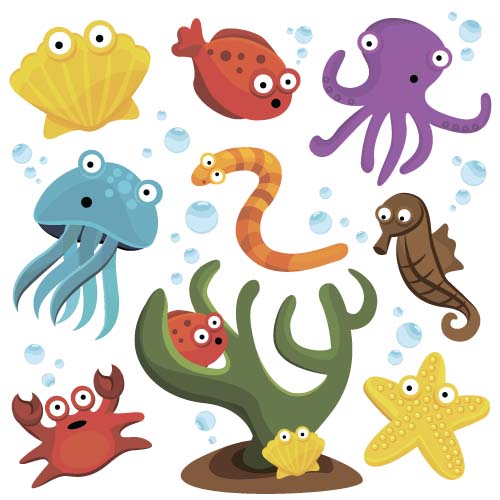 Funny marine animal cartoon vectors set 02 marine funny cartoon Animal   