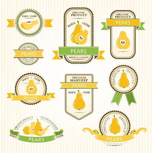 Delicate fruits labels vector material set 12 labels fruits delicate   