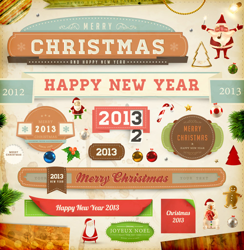 Vintage Christmas and New Year 2013 Ornaments vector 03 vintage ornaments ornament new year christmas 2013   