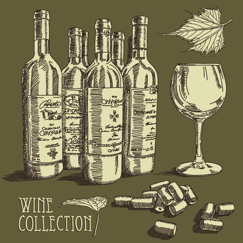 Retro hand drawn wine elements vector collection 06 wine hand drawn collection   