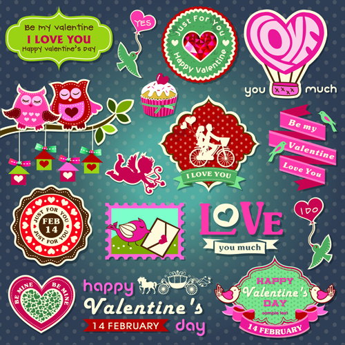 Valentine Day ornament and labels vector set 01 Valentine day Valentine ornament labels label elements element   