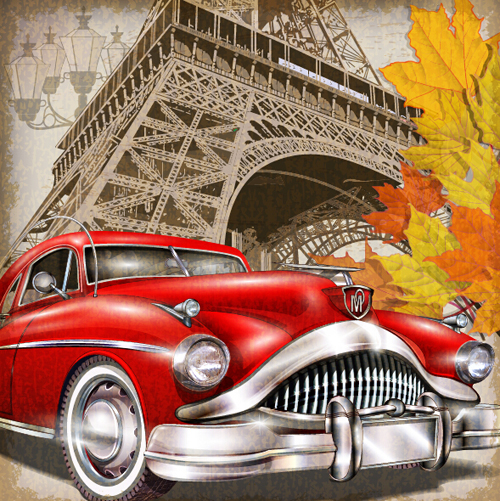 Car vintage poster design material vector 05 vintage poster material design car   