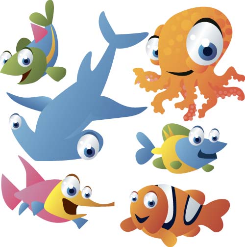 Funny marine animal cartoon vectors set 01 marine funny cartoon Animal   