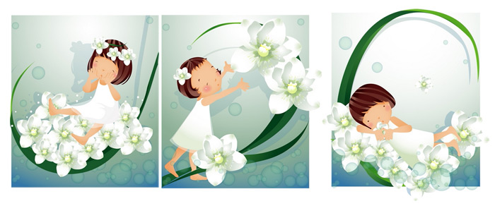 Elements of main girl white flowers 02 Vector white main girl flowers   