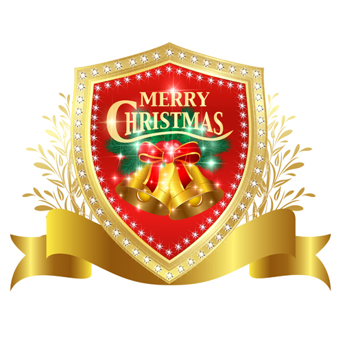 Christmas golden shield with ribbon vector 01 shield ribbon golden christmas   