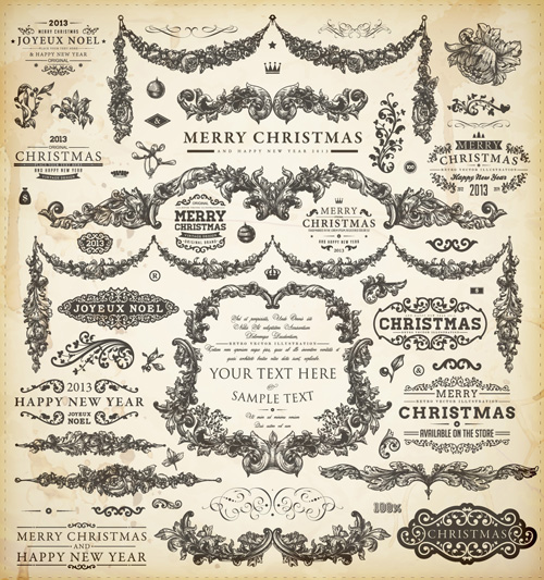 Vintage Christmas and New Year 2013 Ornaments vector 07 vintage ornaments ornament new year christmas 2013   