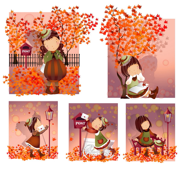 Elements of girl autumn leaves Vector leaves girl autumn   