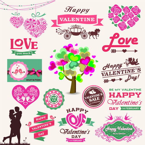 Valentine Day ornament and labels vector set 02 valentines Valentine day Valentine ornament men labels label elements element   