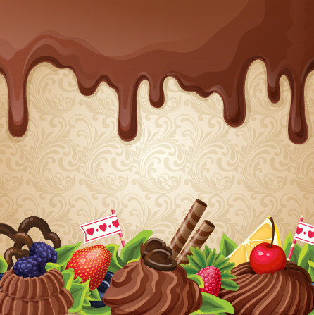 Chocolate with dessert sweets vector background 02 Vector Background sweets sweet dessert chocolate background   