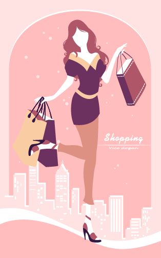 Beautiful shopping girl vector material 04 vector material shopping material beautiful   