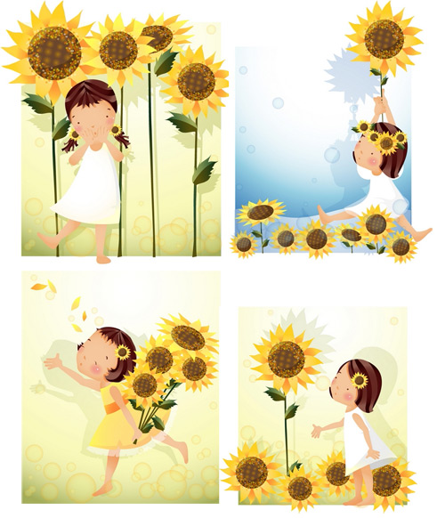 Elements of girl sunflower style Vector sunflower style girl   